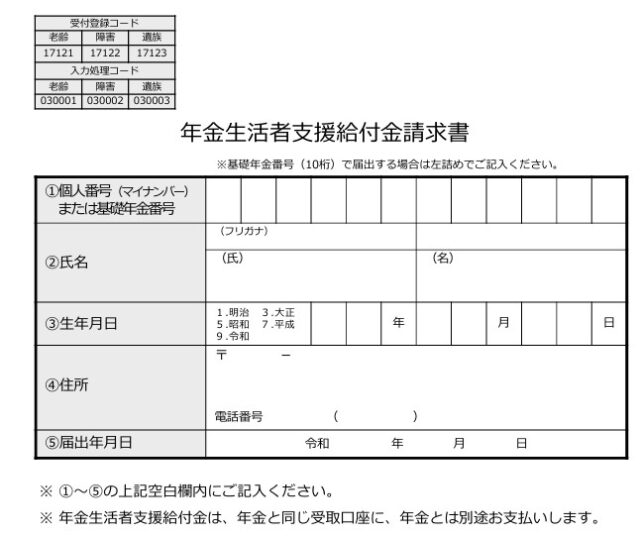 年金生活者支援給付金請求書