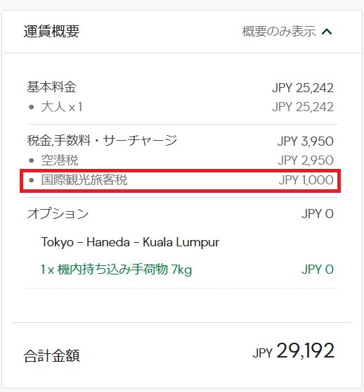 航空券の価格の内訳