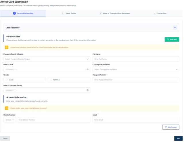 ❶ 「Personal Information（個人情報）」を入力