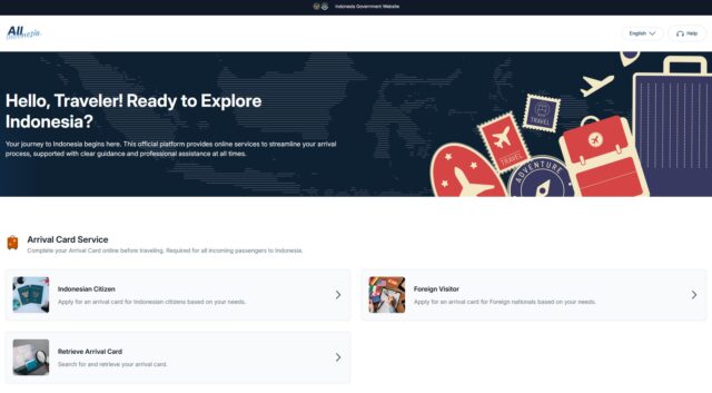 【事前準備】「All Indonesia」にアクセスし、トップ画面で「Foreign Visitor」を選ぶ（英語版）